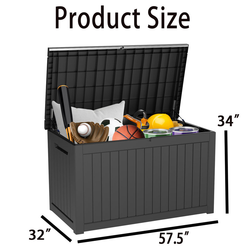 Boîte de rangement pour l'extérieur, H 34 po x l 57,50 po x P 32 po, Noir, noir, noir, noir