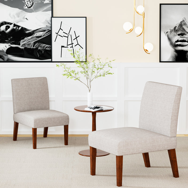 Contemporary Fabric Accent Chair Set of 2 with Round Side Table