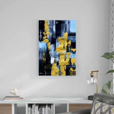 Peinture abstraite bleue, noire et dorée - peinture sur toile tendue
