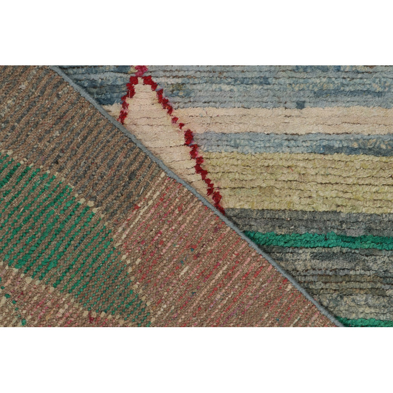 Rug & Kilim’S Moroccan Rug In Blue With Red & White Diamond Patterns, Rectangle 4' x 5'