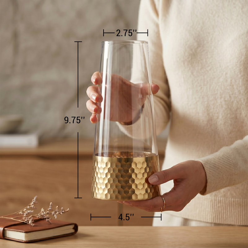 10-Inch Clear Glass Vase with Gold Base – Modern Table Centerpiece for Home or Event Décor, Gold
