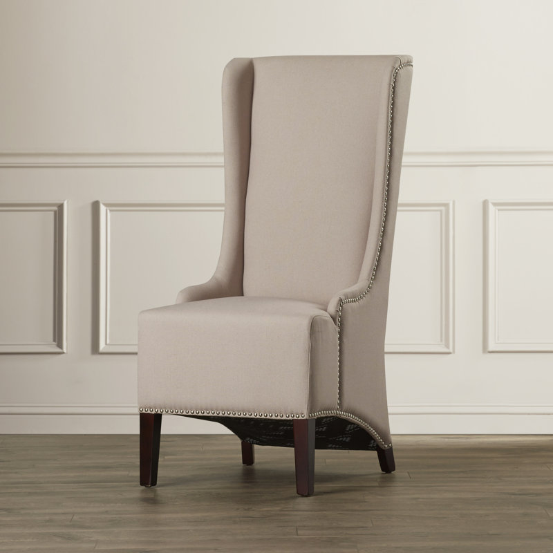 Bacall 18.3'' H Linen Upholstered Side Chair, Taupe with Nailhead Trim