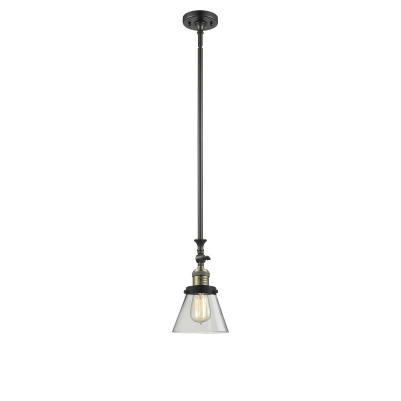 Luminaire suspendu conique 1 lumière, Cuivre antique, Transparent