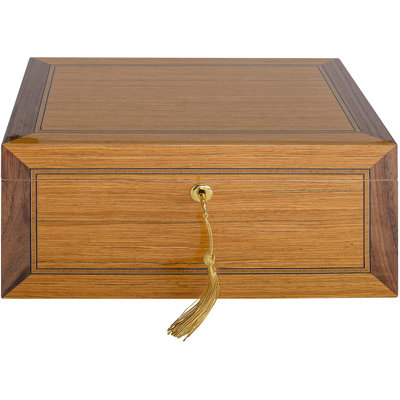 Rangement pour cigares humidor en mérinos et bois de noyer avec incrustation décorative, plateau en cèdre espagnol, hygromètre en verre et clé en cristal, peut contenir 40 à 75 cigares (mérinos)