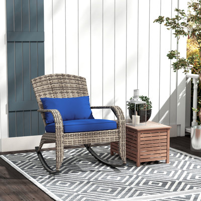 Chaise berçante de jardin bleu foncé, avec siège et coussin polyvalents, dossier haut pour patio, porche, dossier de style porche de balcon, coussin de jardin, terrasse,
