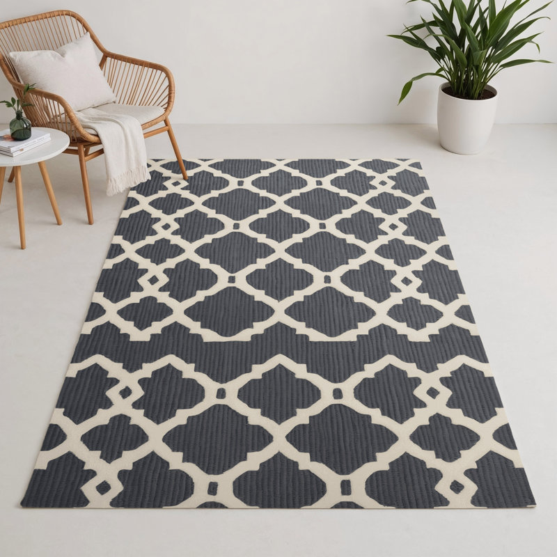Trellis Gray Indoor and Outdoor Area Rug, Rectangle 9' x 12'