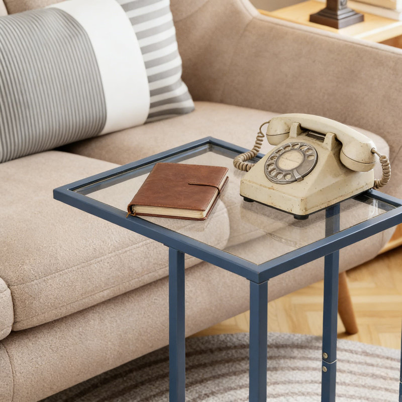 C-Shaped End Table With Tempered Glass Top And Metal Frame - Space-Saving Side Table For Sofa, Bed, Or Living Room