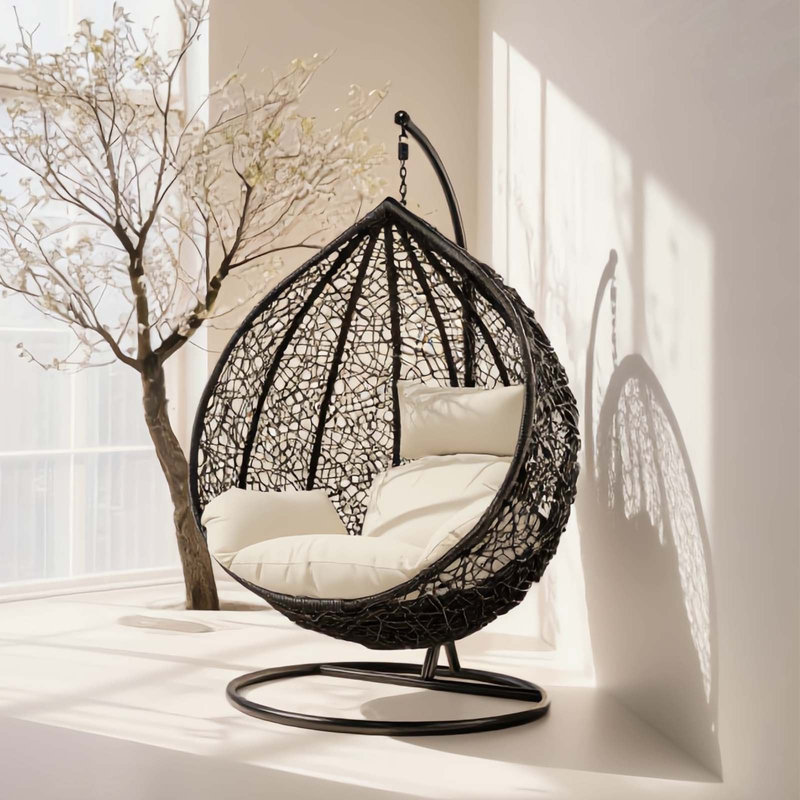 Naperon Garden Swing Chair with Stand, Black/White