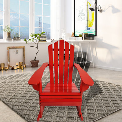 Reclining Wooden Outdoor Rocking Chair In Red - Comfortable & Versatile For Porch, Patio, Deck, Backyard Solid Wood Construction 250 Lbs Weight Limit With Wide Seat And Armrest Porch Backyard,