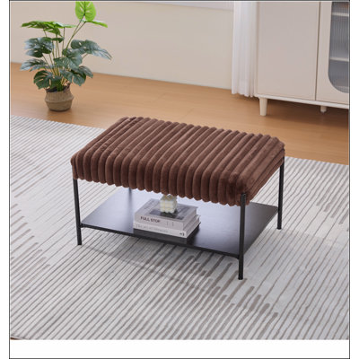 30.7"Wide Upholstered Ottoman Coffee Table Foot Rest with Metal Legs,Footstool with Wooden Open Storage Shelf, Faux Fur Foot Stool for Living Room Bedroom Entryway Hotel