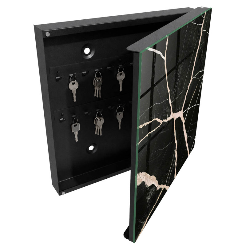 Key storage cabinet, Opens to the right, 30x30x5, White, contrasting lines on a dark background, 