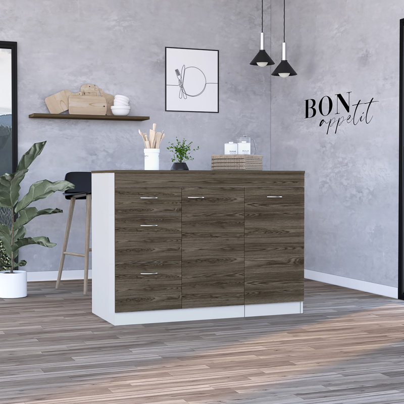 Armoire de cuisine extensible Grecia avec 3 tiroirs et 2 tablettes internes, blanc / noyer foncé