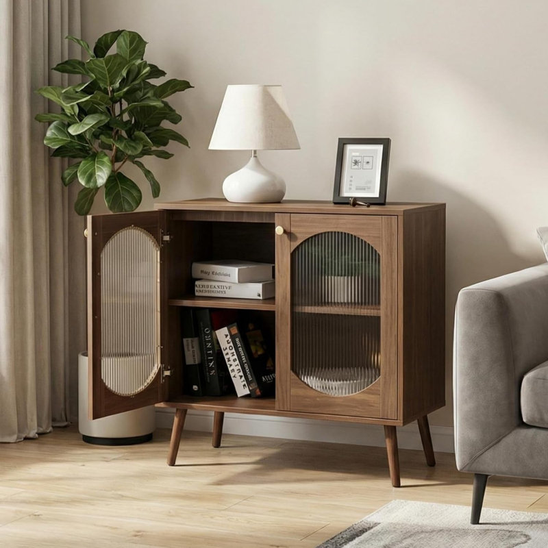 Buffet en verre noyer moderne