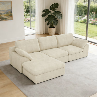 Boneless Cloud Sectional Couches 108.3" L-Shape Sofa With Ottoman Deep Seat Modular Sectional Couch Comfy Boneless Couch For Living Room & Bedroom