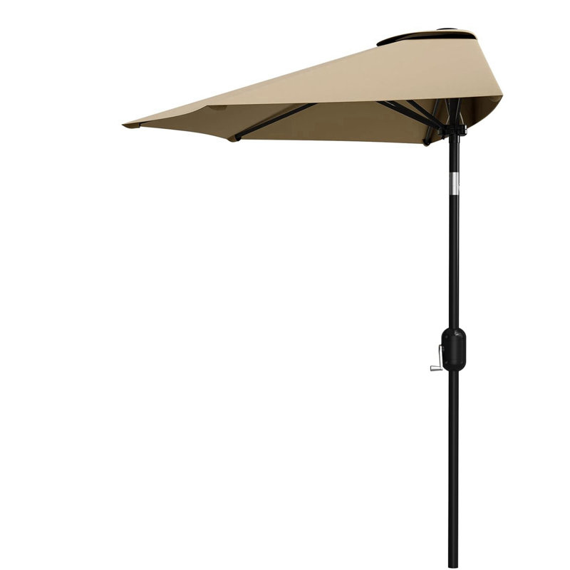Parasol de marché demi-rond 9 pi avec levier à manivelle et inclinaison à bouton-poussoir brun clair de 9 pi, Tanné