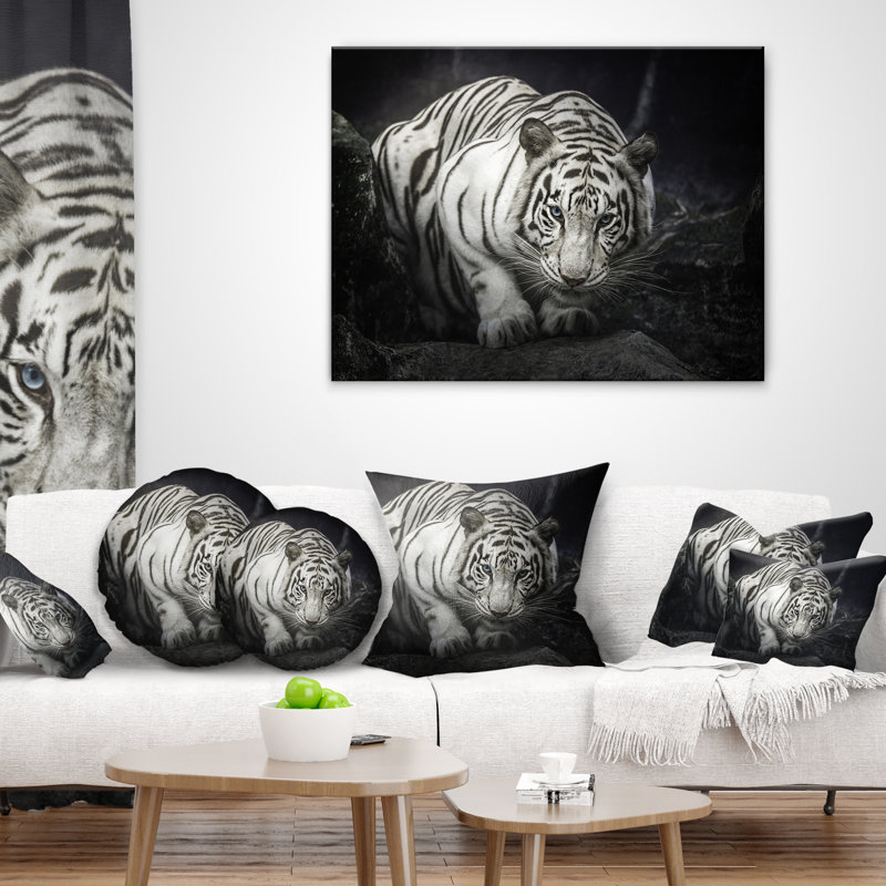 Tigre blanc - coussin imprimé animal, 16 po x 1 po, Coussin décoratif