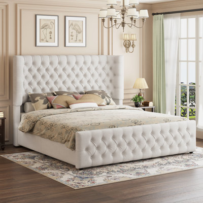 Deep Tufted Headboard Upholstered Wingback Bed