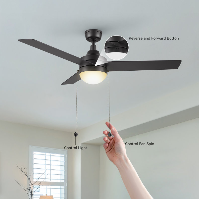 Ventilateur de plafond à chaînette de 52 po avec lumières DEL Joeris, Noir avec pales noires