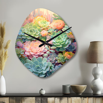 Green Succulents Succulent Dreams - Horloge murale en forme de plante grasse, impression d'horloge asymétrique