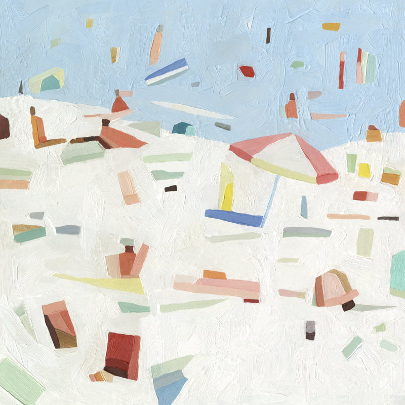 «Summer Confetti IV» par Emma Scarvey, peinture sur toile, H 20 po x l 20 po, Oui, Papier avec cadre simple argenté