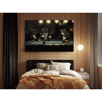 Reproduction d'art sur toile de haute qualité, "chats jouant au billard" - Art mural - cadeau - décoration murale, reproduction de peinture