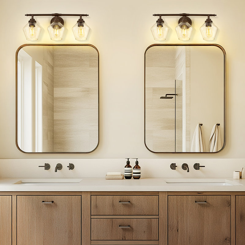3 - Light Vanity Light Clear Glass Diamond Shade, Oil Rubbed Bronze, 9.84" H x 21.26" W x 7.28" D, Oil Rubbed Bronze