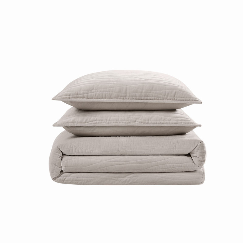 Royal Velvet Wavy Cotton Velvet Quilt Set, Gray, Twin Extra Long Quilt + 1 Sham