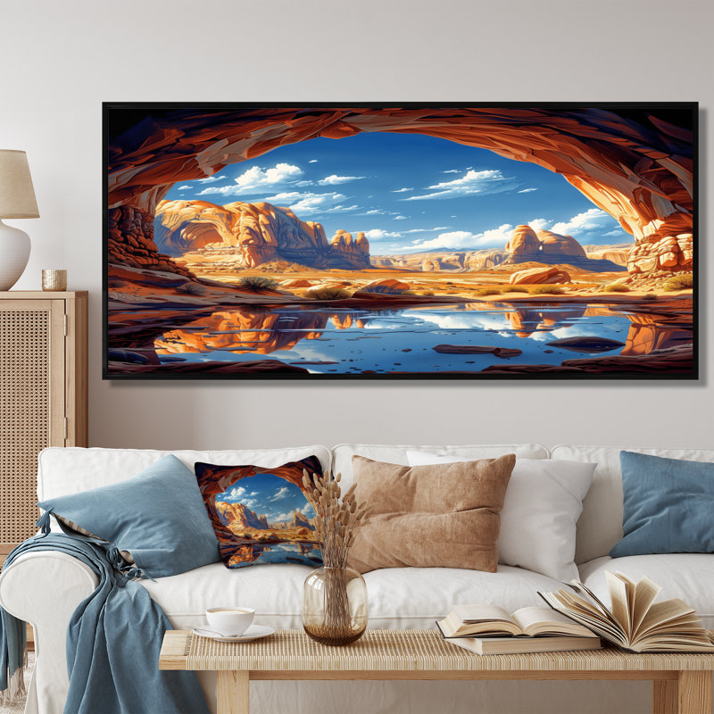 «Arches National Park Desert Caves Landscape II - Canyon», reproduction d'art, Toile avec cadre flottant noir