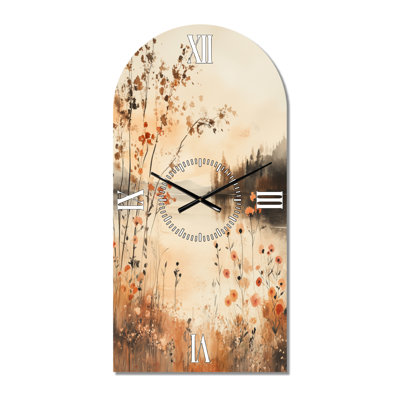 Horloge murale en métal « Horizon du lac aux fleurs sauvages rouges » - Cottage Arch