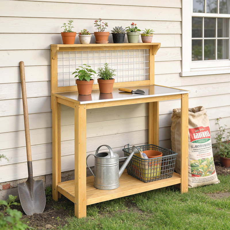 Wood, Metal Potting Bench