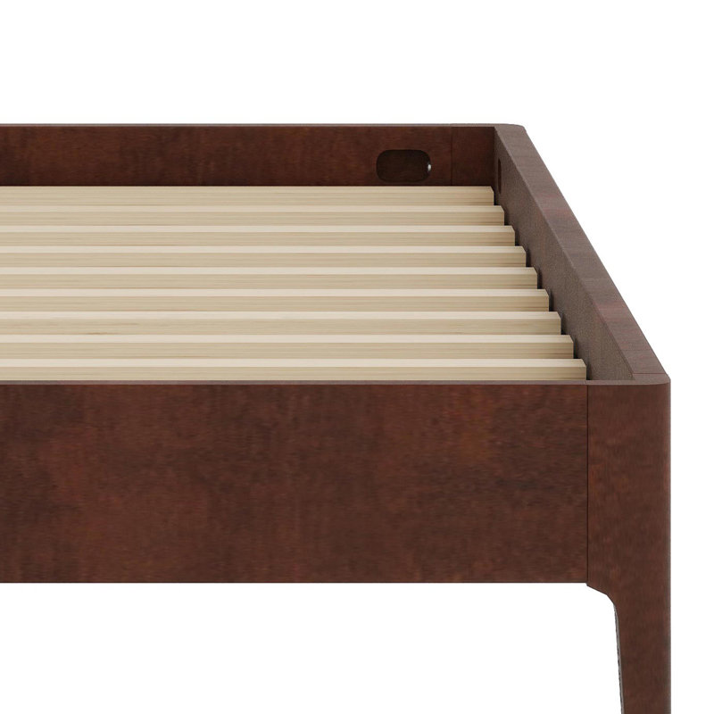 All-in-One Low Profile Bed Base Featuring Durable Wood Slats and Sturdy Metal Bracing, Simple Setup Design, Chocolate