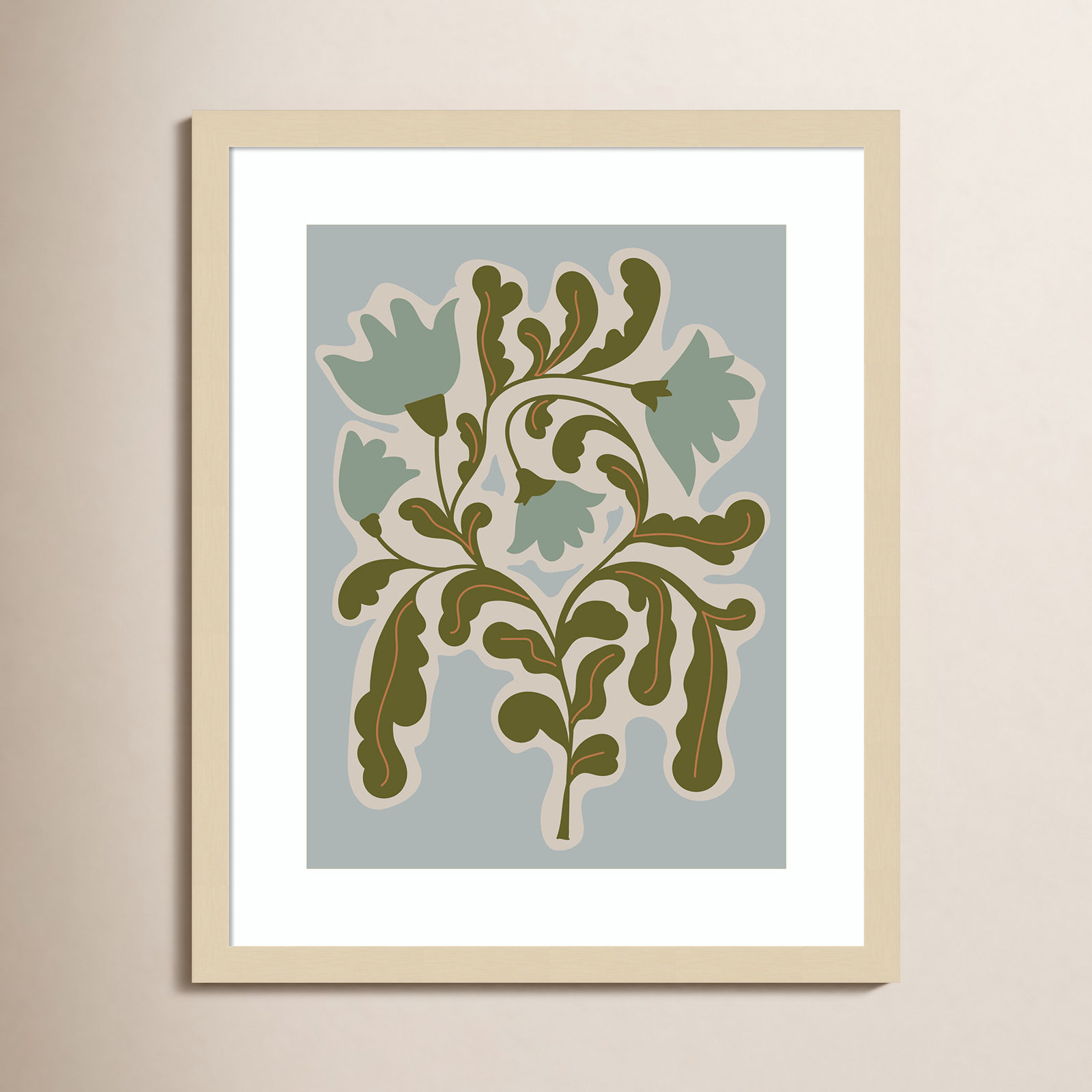 Expressive Abstract House Plant Blue Print, Brown, 21" H x 17" W x 1" D