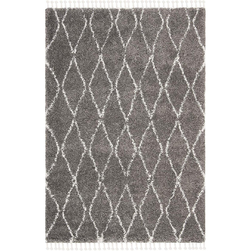 ImraanMoroccan Fringe Shag Performance Geometric Rug, Rectangle 5'3" x 7'6"