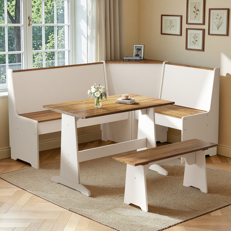 Ensemble de repas de coin moderne Deral pour 5 personnes avec rangement dissimulé, blanc, White/Brown