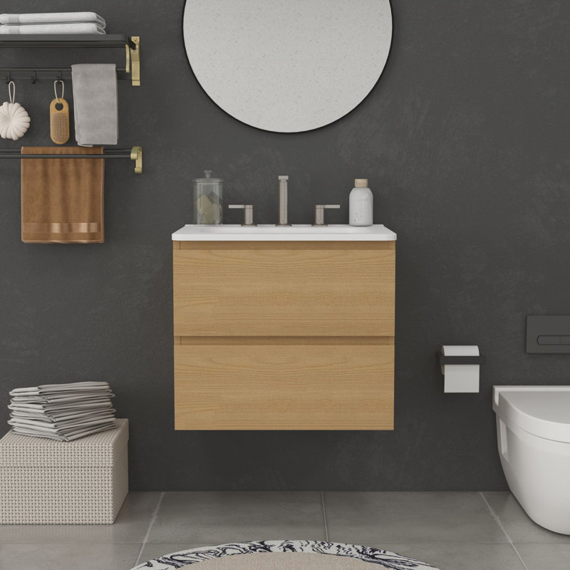 Meuble-lavabo mural moderne, Chêne