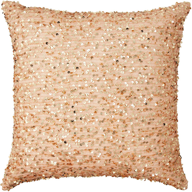 Twinkle Sparkling Sequins Pattern Sequined Throw Pillow, Polyester/Polyfill, Gold