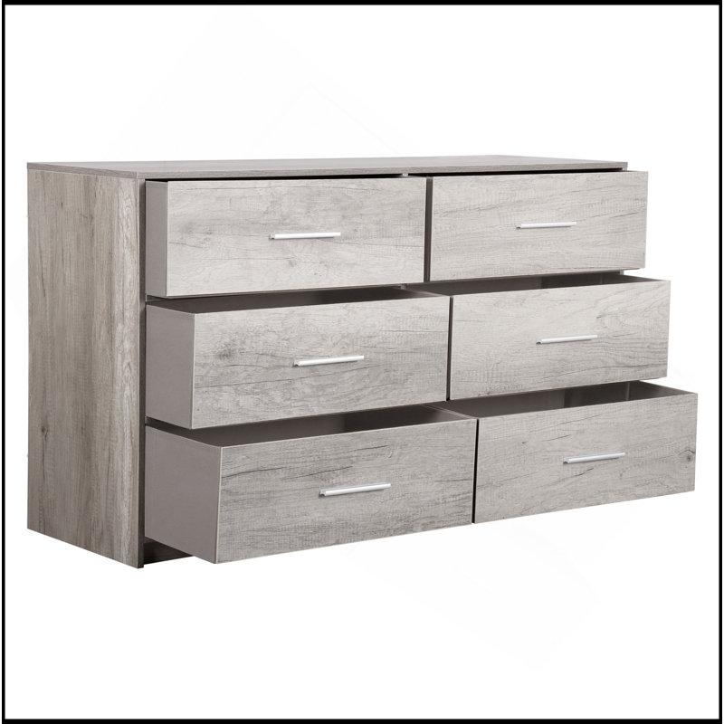 Commode 6 tiroirs avec grands tiroirs en tissu, Gris