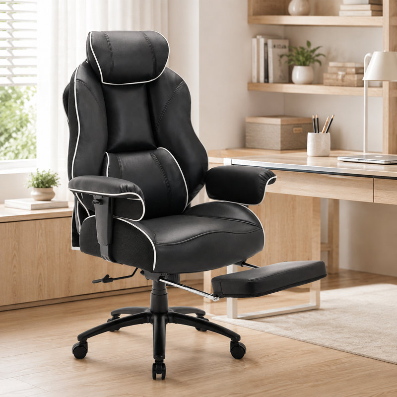 400 lb Big & Tall Ergonomic Executive Office Chair with Adjustable Lumbar Support, 135° Recline, Retractable Footrest & High Back