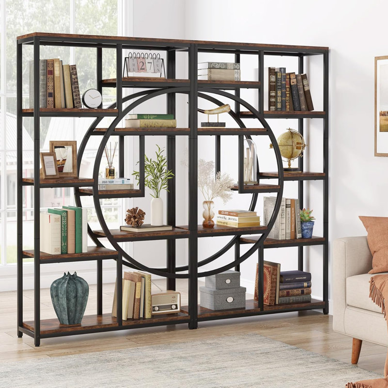 68.89"Height Industrial 5-Tier Rustic Corner Etagere Bookshelf With 9 Open Shelves Storage Organizer For Living Room, Bedroom