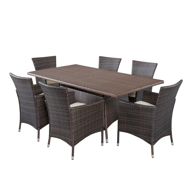 Bondy 6 - Person Wicker Patio Dining Set with Rectangular Table, Brown