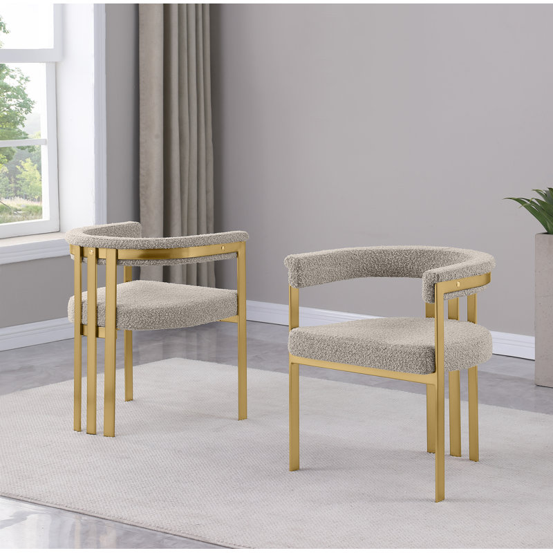 Boucle Fabric Side Chairs with Brushed Chrome Frame, Brushed Gold, Gray