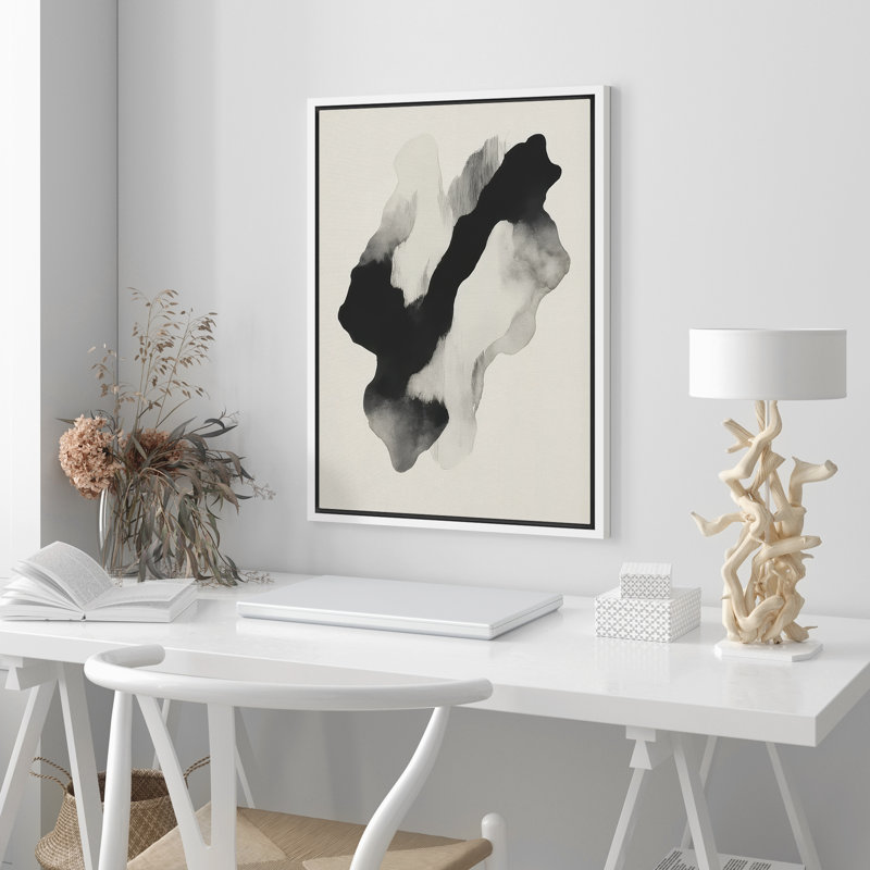 Reproduction d'art abstrait sur toile encadrée pour décoration intérieure moderne, H 24 po x l 16 po, Blanc