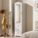 Armoire-penderie de 15,75 po de hauteur avec miroir et lumières DEL, économiseur d'espace, 3 tiroirs, tringle suspendue et tablettes réglables, porte latérale blanche et gauche