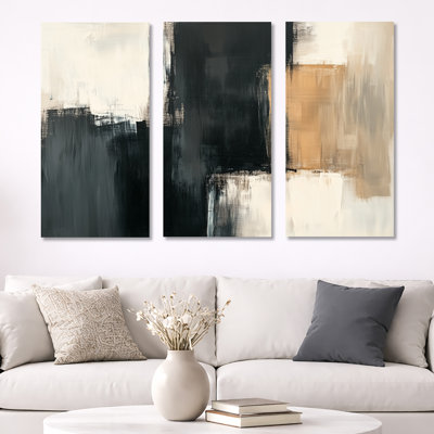 Gris anthracite ton sur ton abstrait IV - bloc de couleurs 3 panneaux d'art mural