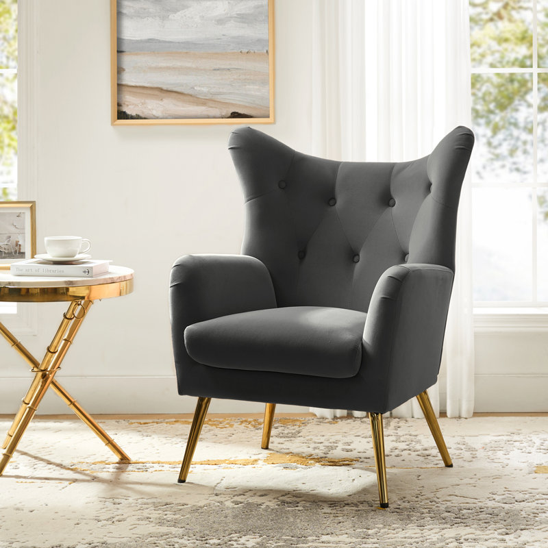 Fauteuil à oreilles 29,25 po Avianna, Velours gris