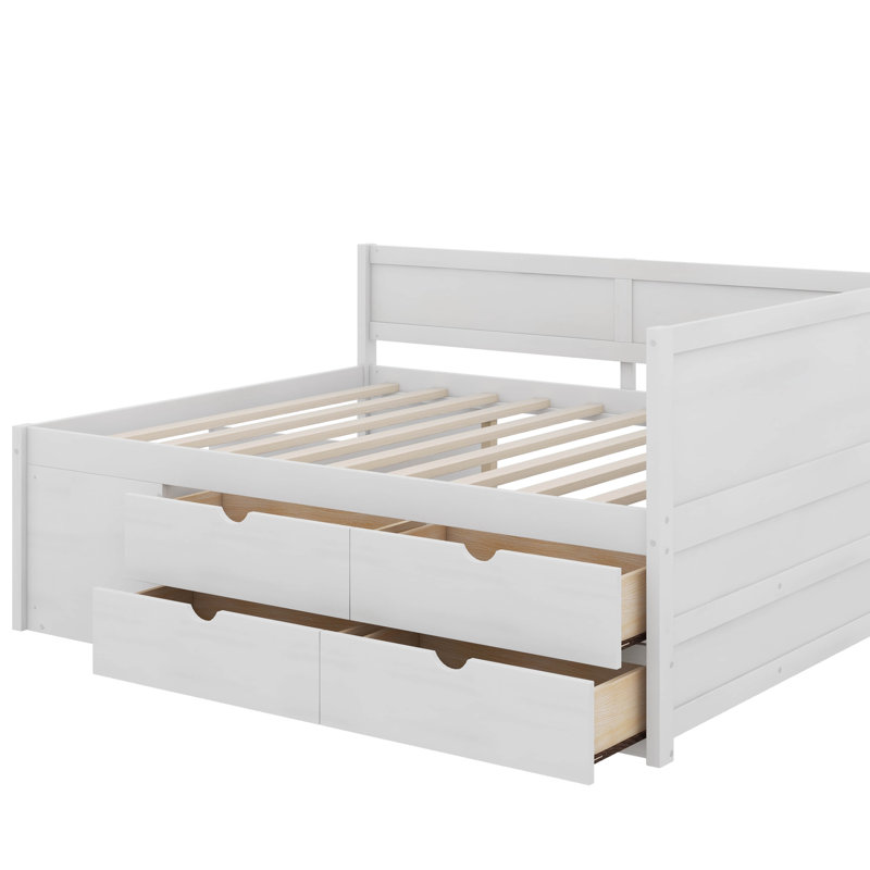 Lit de jour avec tiroirs et tablettes, Lit double, Blanc