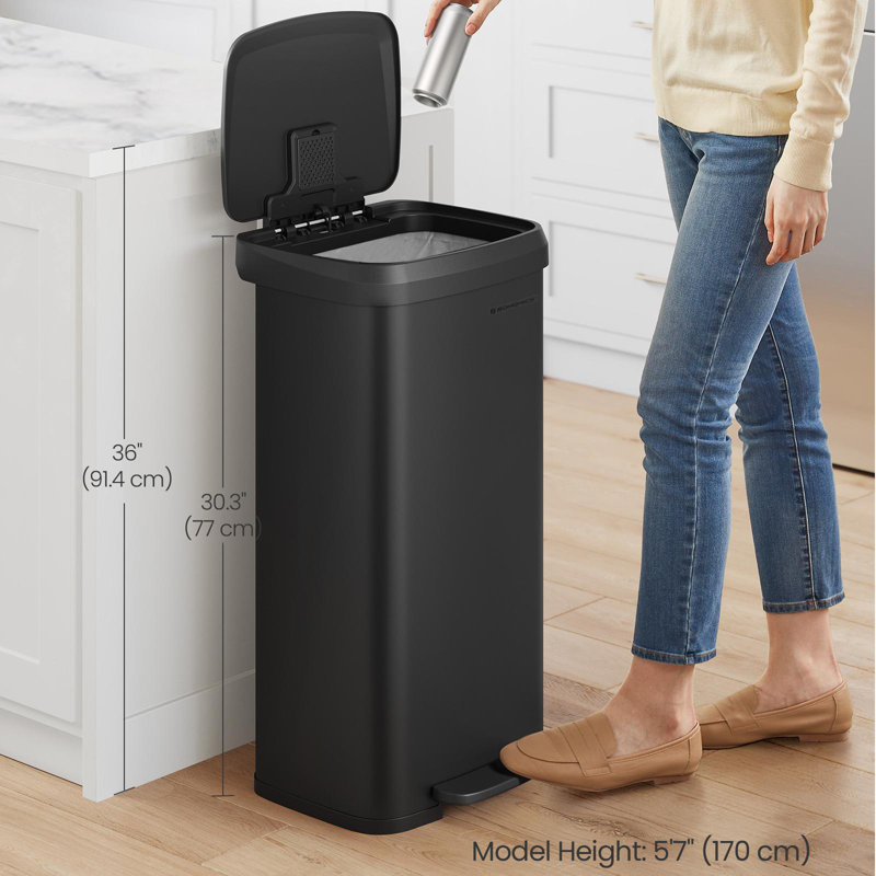 18-Gallon Black Stainless Steel Pedal Trash Can