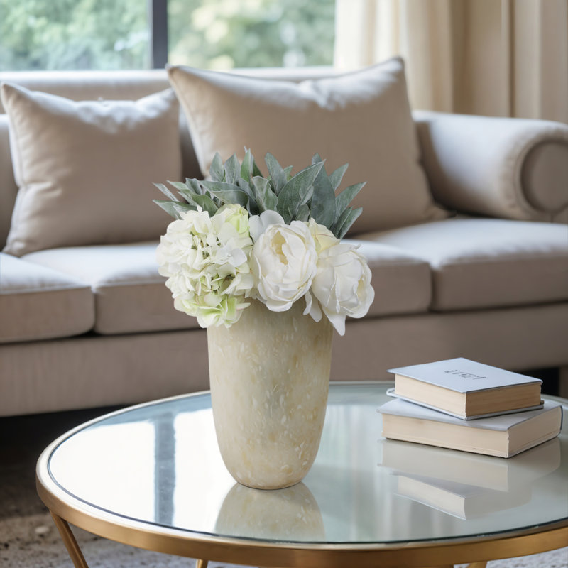 Addis Handmade Glass Table Vase, 12" H x 7" W x 7" D, Ivory