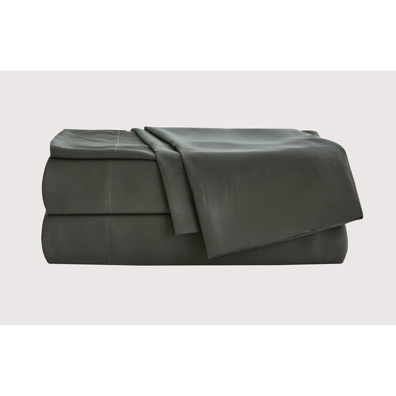 Silky Cooling Eucalyptus Tencel Lyocell Bedding Collection Sateen Sheet Set, Queen, Slate Gray