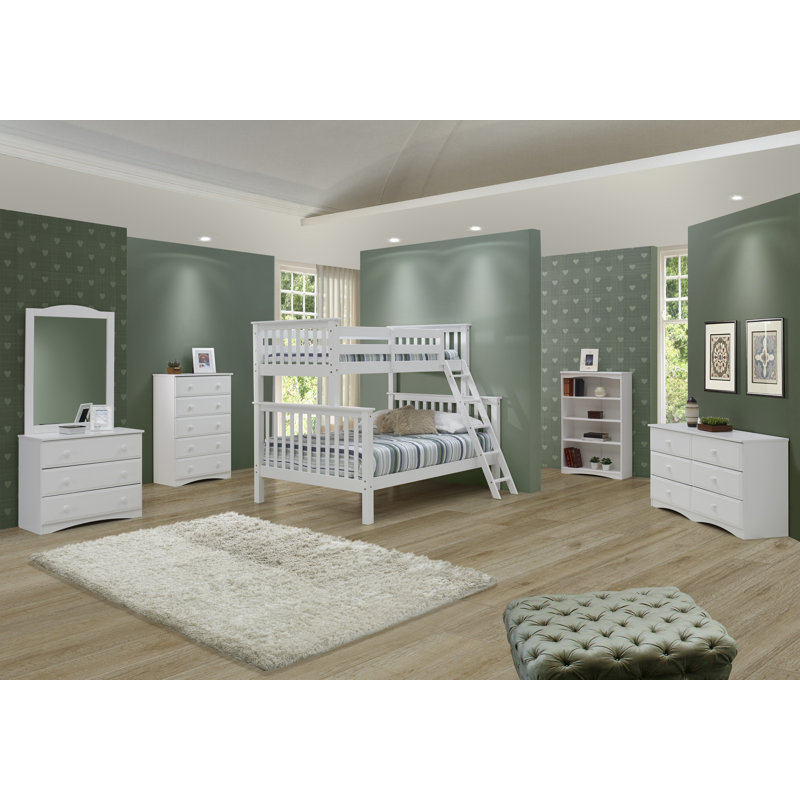 Lit superposé standard en bois massif Abdullah, Blanc, Simple sur double